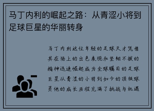 马丁内利的崛起之路：从青涩小将到足球巨星的华丽转身