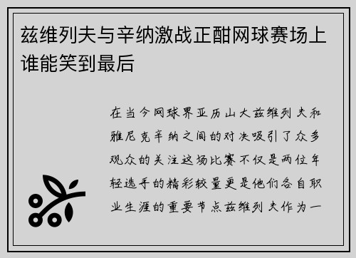 兹维列夫与辛纳激战正酣网球赛场上谁能笑到最后