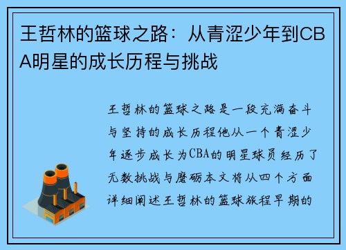 王哲林的篮球之路：从青涩少年到CBA明星的成长历程与挑战